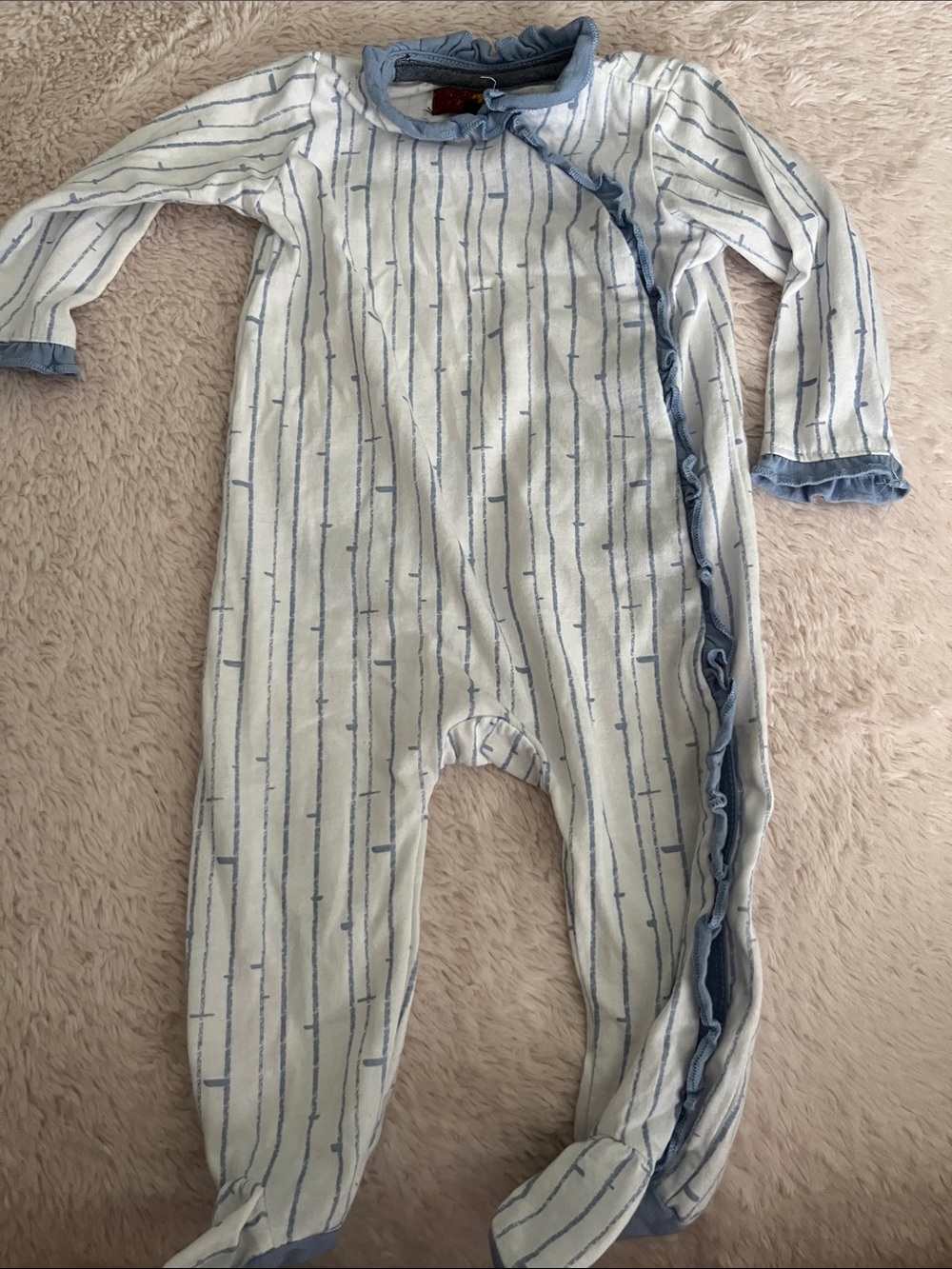 7 For All Mankind White Footed One-Piece with Light Blue Stripes
